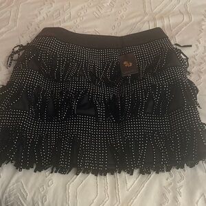 NWT Sincerely Jules Black and Silver Fringe Mini Skirt size M